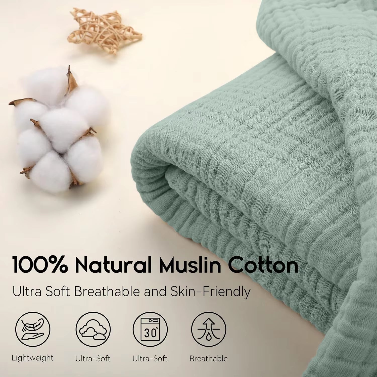 100% Cotton Muslin Throw Blanket for Sofa 6 Layer Breathable Lightweight Boho Throws for Couch Bed Large Summer Blankets