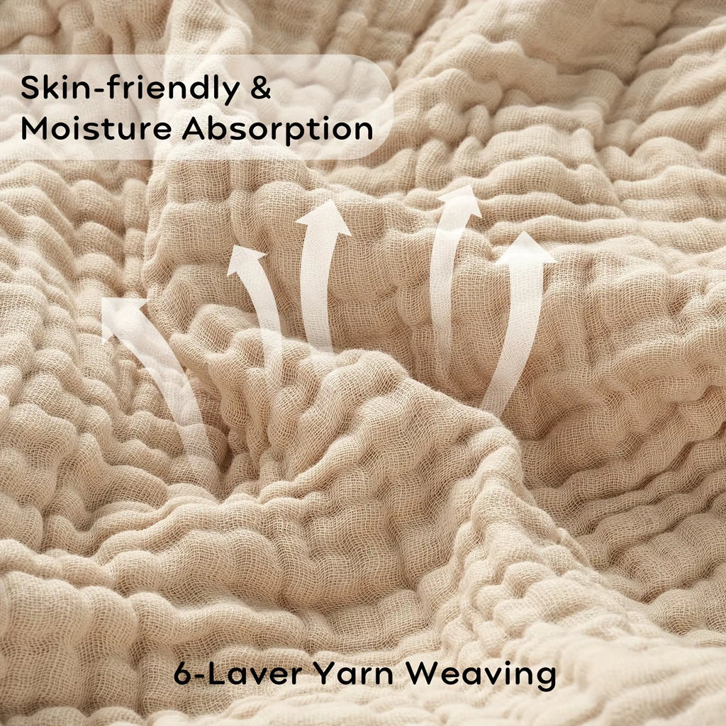 100% Cotton Muslin Throw Blanket for Sofa 6 Layer Breathable Lightweight Boho Throws for Couch Bed Large Summer Blankets